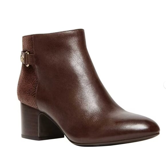 Anne Klein Shoes - Anne Klein Women's Hilda Almond Toe Block Heel Zip up Leather Booties - 9.5
